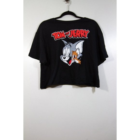 Tom And Jerry Women's Size Large Black Cropped Graphic Shirt Top Short Sleeve - Picture 1 of 3